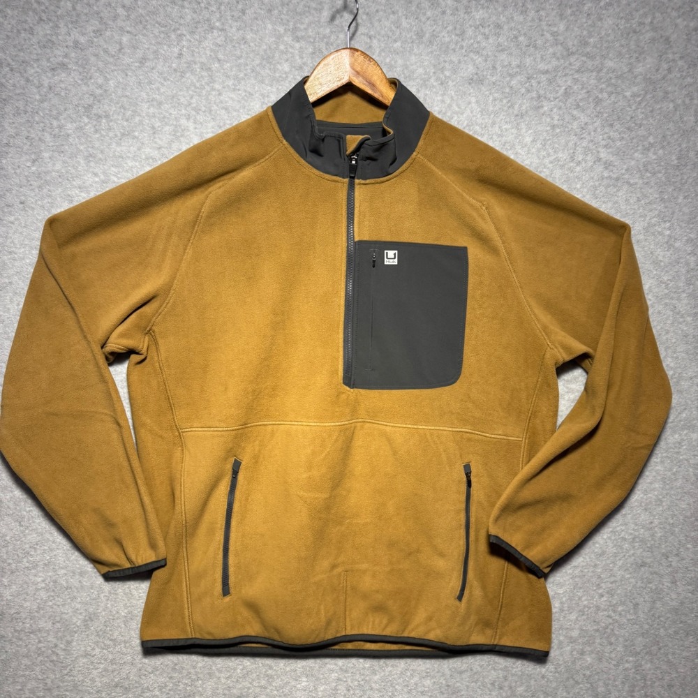 Huk Mens Fleece‎ Quarter Zip Pullover Jacket Mustard Yellow Grey XL